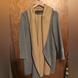 Zara Gray and Tan Open Front Coat